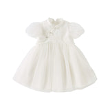 Dave&Bella Toddler Girls Summer Adorable Beige Chinese-style A-line Mesh Dress (Copy)-1