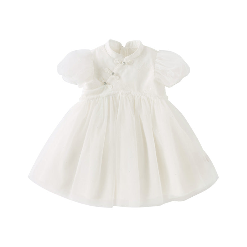 Dave&Bella Toddler Girls Summer Adorable Beige Chinese-style A-line Mesh Dress