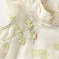 Dave&Bella Toddler Girls Summer Green Floral Print Chinese-style Casual Party Mesh Dress