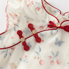 Dave&Bella Girls Summer Floral Ptint Elegance Mesh Cheongsam Style Dress