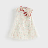 Dave&Bella Toddler Girls Summer Elegant Floral Print Mesh Cheongsam-style Dress (Copy)-1