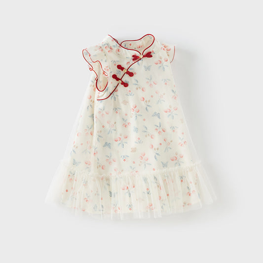 Dave&Bella Girls Summer Floral Ptint Elegance Mesh Cheongsam Style Dress