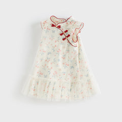 Dave&Bella Girls Summer Floral Ptint Elegance Mesh Cheongsam Style Dress