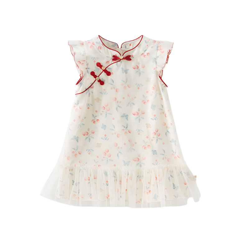 Dave&Bella Toddler Girls Summer Elegant Floral Print Mesh Cheongsam-style Dress