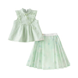 Dave&Bella Toddler Girls Summer Elegant Grey Green Chinese-style A-line Mesh Skirt Set