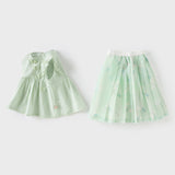 Dave&Bella Toddler Girls Summer Elegant Grey Green Chinese-style A-line Mesh Skirt Set