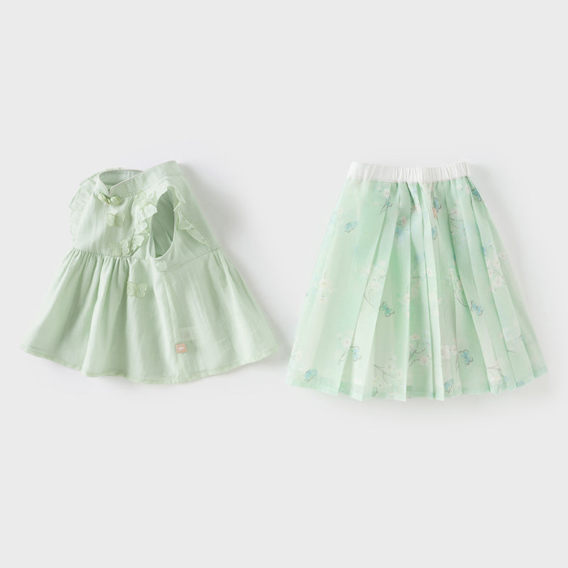 Dave&Bella Toddler Girls Summer Elegant Grey Green Chinese-style A-line Mesh Skirt Set
