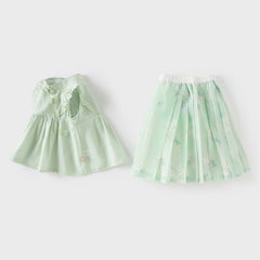 Dave&Bella Toddler Girls Summer Elegant Grey Green Chinese-style A-line Mesh Skirt Set