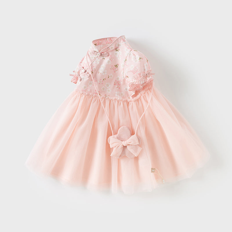 Dave&Bella Toddler Girls Summer Sweet Pink Chinese-style Floral A-line Party Mesh Dress