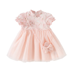 Dave&Bella Toddler Girls Summer Sweet Pink Chinese-style Floral A-line Party Mesh Dress