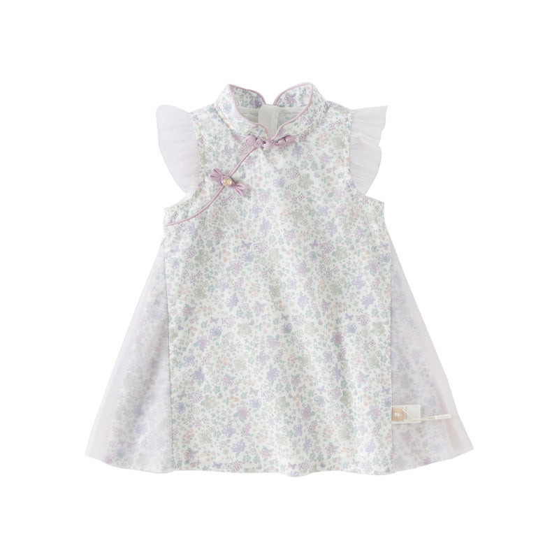 Dave&Bella Toddler Girls Summer Elegant Floral Chinese-style A-line Princess Mesh Dress