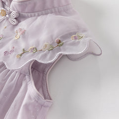 Dave&Bella Kids Girls Summer Pretty Sleeveless Grey Purple Flower Mesh Dress (wallet bag)