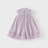 Dave&Bella Girls Summer Pretty Sleeveless Grey Purple Flower Mesh Dress (wallet bag)
