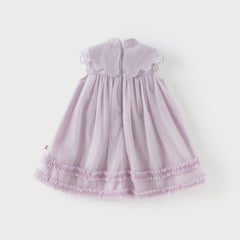 Dave&Bella Kids Girls Summer Pretty Sleeveless Grey Purple Flower Mesh Dress (wallet bag)