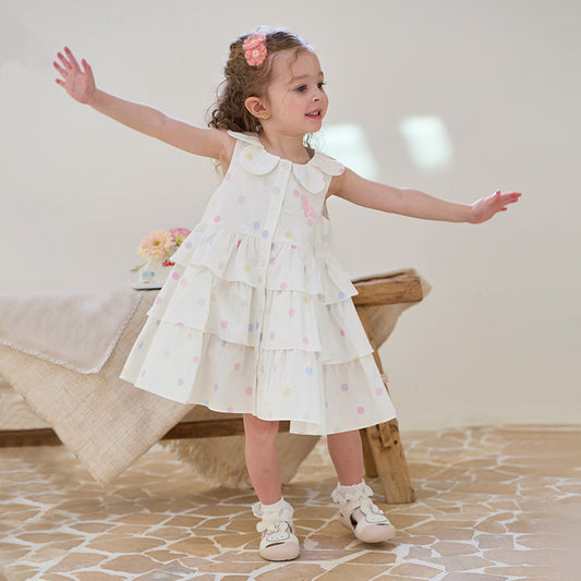Dave&Bella Girls Summer Cotton Colored Dots Sleeveless Dress