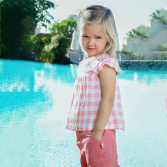 Dave&Bella Girls Summer Pink White Plaid Top Shorts Set