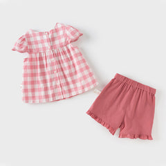 Dave&Bella Girls Summer Pink White Plaid Top Shorts Set