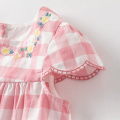 Dave&Bella Girls Summer Pink White Plaid Top Shorts Set