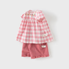 Dave&Bella Girls Summer Pink White Plaid Top Shorts Set