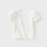 Dave&Bella Toddler Girls Summer Cute White Flower Print Breathable Cotton T-shirt Tops