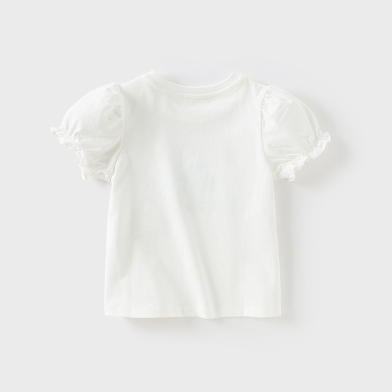 Dave&Bella Toddler Girls Summer Cute White Flower Print Breathable Cotton T-shirt Tops