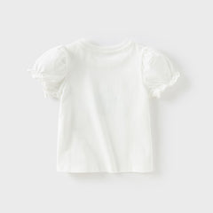 Dave&Bella Toddler Girls Summer Cute White Flower Print Breathable Cotton T-shirt Tops