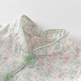 Dave&Bella Kids Girls Summer Green Floral Print Classic Chinese-style T-shirt Pant Sets