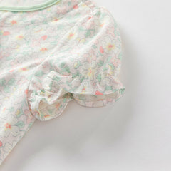 Dave&Bella Baby Girls Summer Green Print Chinese-style Soft Rompers