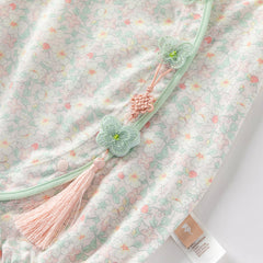 Dave&Bella Baby Girls Summer Green Print Chinese-style Soft Rompers