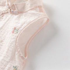 Dave&Bella Girls Summer Pink Classical Sleeveless Top Chinese Style Half Mesh Skirt Set