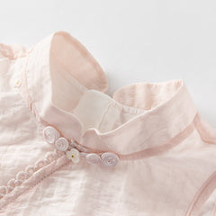 Dave&Bella Girls Summer Pink Classical Sleeveless Top Chinese Style Half Mesh Skirt Set