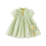 Dave&Bella Toddler Girls Summer Green Mesh Elegance Princess Dress (wallet bag)