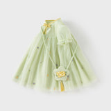 Dave&Bella Toddler Girls Summer Green Mesh Elegance Princess Dress (wallet bag)