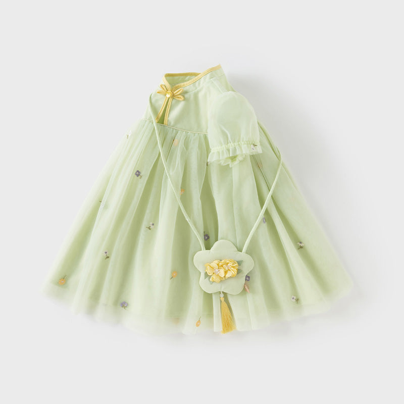 Dave&Bella Toddler Girls Summer Green Mesh Elegance Princess Dress (wallet bag)