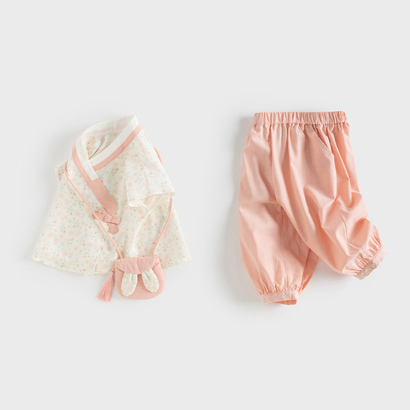 Dave&Bella Toddler Girls Summer Sweet Pink Floral Chinese-style T-shirt Pant Outfit Sets