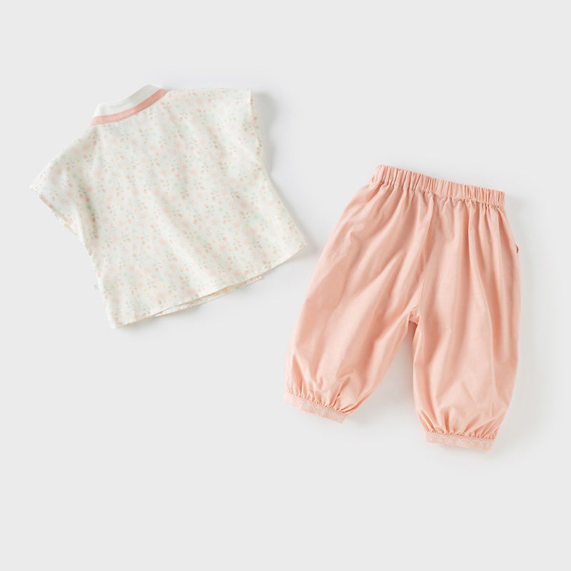 Dave&Bella Toddler Girls Summer Sweet Pink Floral Chinese-style T-shirt Pant Outfit Sets