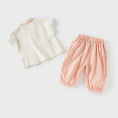 Dave&Bella Toddler Girls Summer Sweet Pink Floral Chinese-style T-shirt Pant Outfit Sets