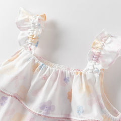 Dave&Bella Girls Summer Adorable Cotton White Floral Halter Top Short Pant Set