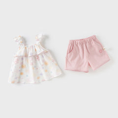 Dave&Bella Girls Summer Adorable Cotton White Floral Halter Top Short Pant Set