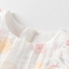 Dave&Bella Girls Summer White Floral Print Comfortable Party Dress