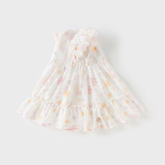 Dave&Bella Girls Summer White Floral Print Comfortable Party Dress