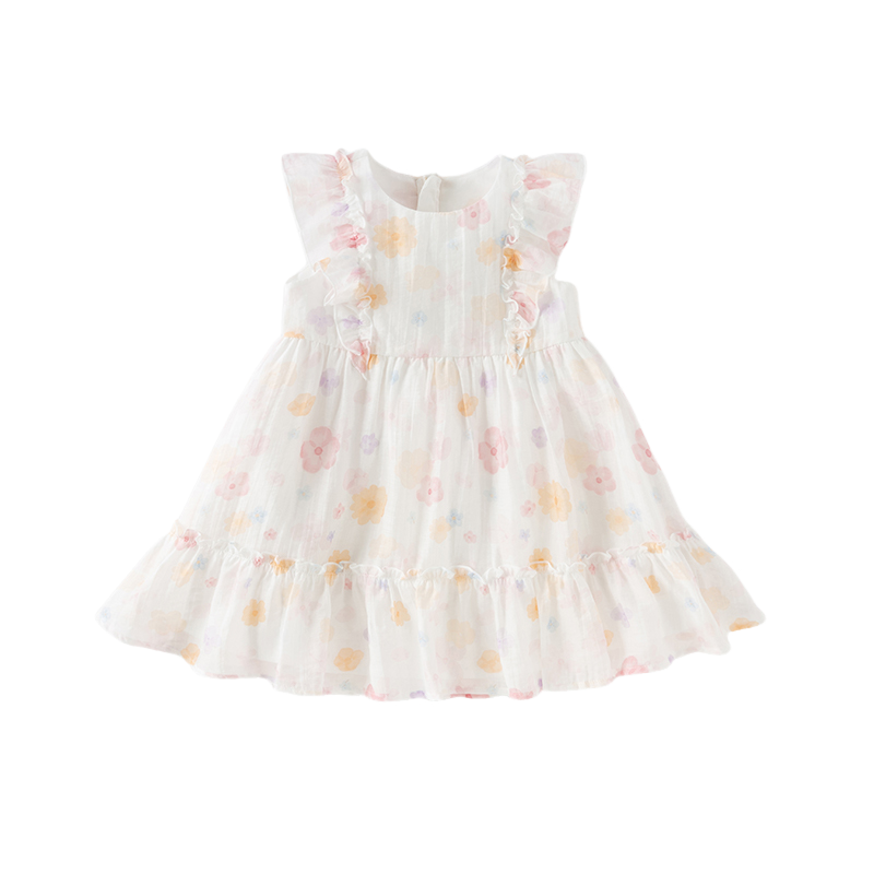 Dave&Bella Girls Summer White Floral Print Comfortable Party Dress