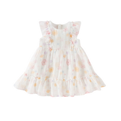 Dave&Bella Girls Summer White Floral Print Comfortable Party Dress