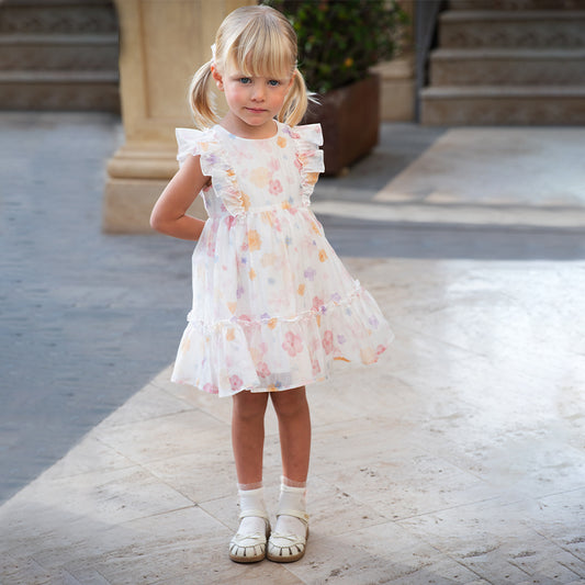 Dave&Bella Girls Summer White Floral Print Comfortable Party Dress