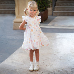 Dave&Bella Girls Summer White Floral Print Comfortable Party Dress