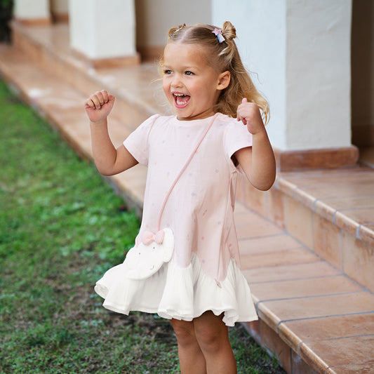 Dave&Bella Girls Summer Leisure Pink Classic Outdoor A-line Dress(wallet bag)