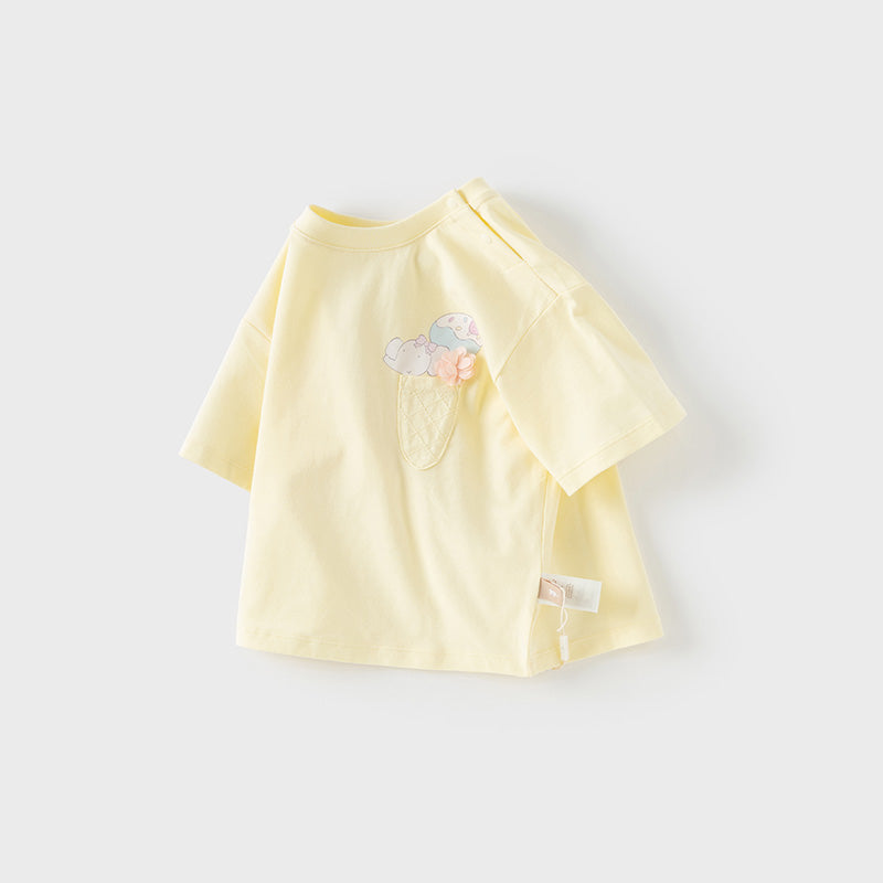 Dave&Bella Toddler Girls Summer Light Yellow Lightweight Cotton T-shirts