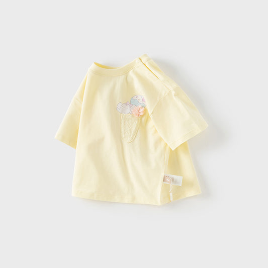 Dave&Bella Toddler Girls Summer Light Yellow Lightweight Cotton T-shirts