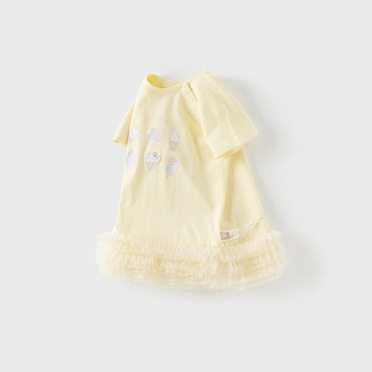 Dave&Bella Girls Summer Cheerful Milk Yellow Mesh Princess Cake Dress
