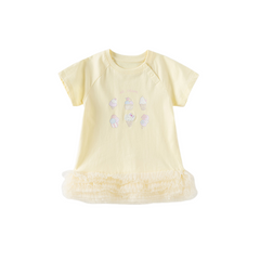 Dave&Bella Girls Summer Cheerful Milk Yellow Mesh Princess Cake Dress